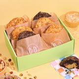6 x New York Cookies, The Nutty Box by Crumbs & Doilies with assorted nutty cookies in branded packaging